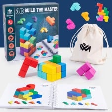 Joc logic cu cuburi din lemn tetris constructii 3d build the master-Jocuri educationale