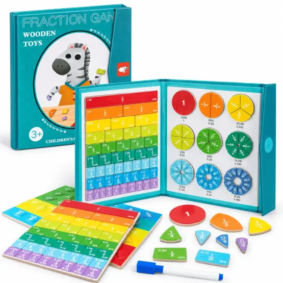 Carte magentică cu Joc de fracții, din lemn, 102 piese magnetice – Fraction Game1