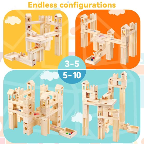 Joc Marble Run Circuit cu bile Pista din lemn Onshine Marble 80 piese - HAM BEBE