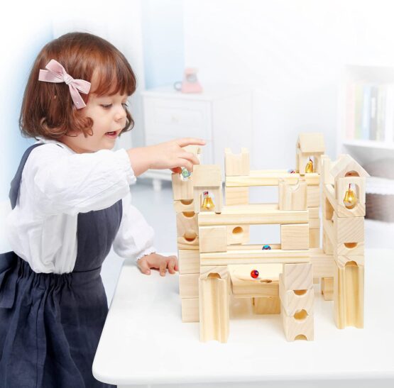 Joc Marble Run Circuit cu bile Pista din lemn Onshine Marble 80 piese - HAM BEBE