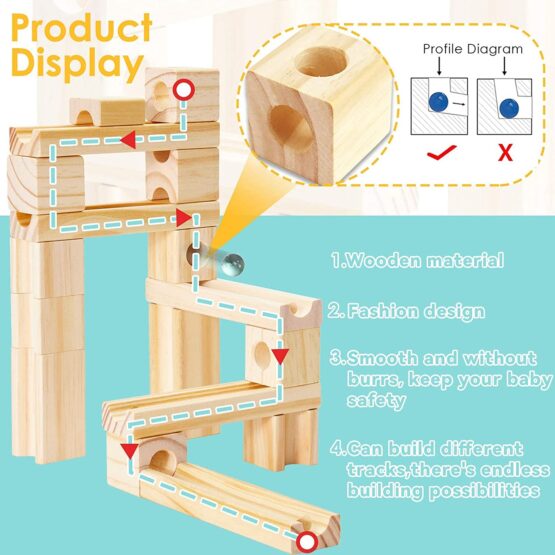 Joc Marble Run Circuit cu bile Pista din lemn Onshine Marble 80 piese - HAM BEBE