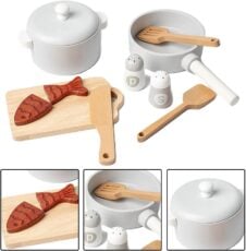 Set de gatit de jucarie Family Kitchenware vase si ustensile din lemn - HAM BEBE