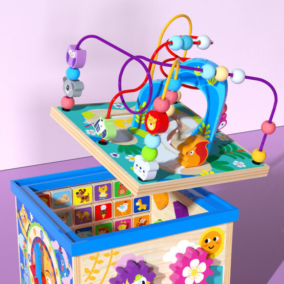 Cub din lemn educativ 5 in 1 activitati Moondog Blue Edu - HAM BEBE