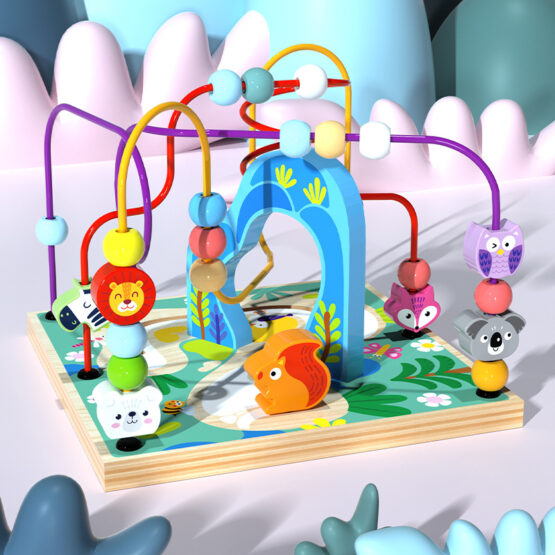 Cub din lemn educativ 5 in 1 activitati Moondog Blue Edu - HAM BEBE