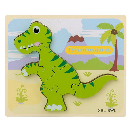 Puzzle Montessori 3D din lemn cu piese groase Dinozaur T-rex 6 piese - HAM BEBE