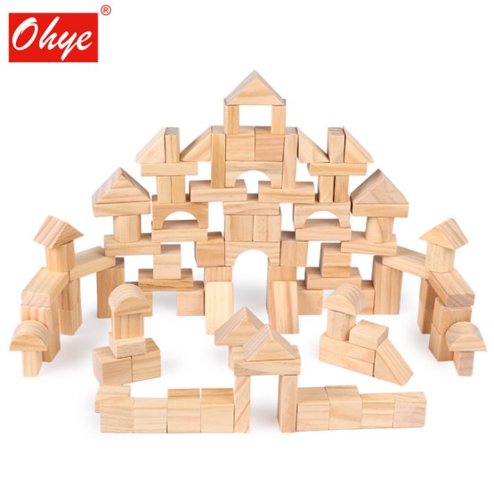 Set 100 cuburi construit din lemn natur Ohye - HAM BEBE