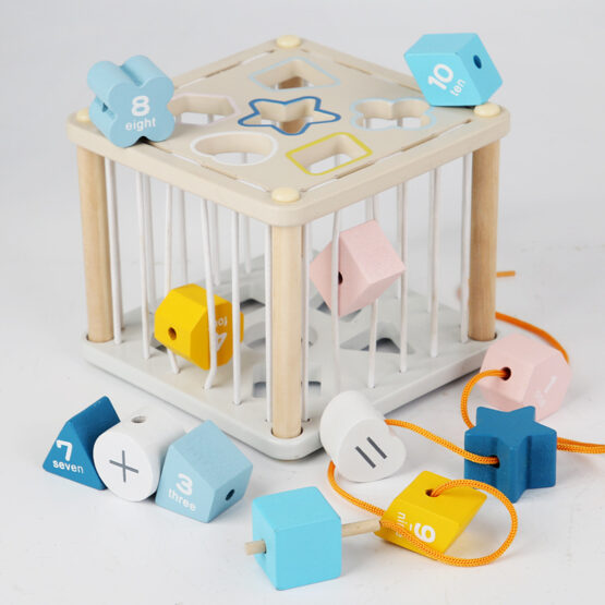 Jucarie educativa Cutie de sortare forme geometrice si snuruire cifre - HAM BEBE