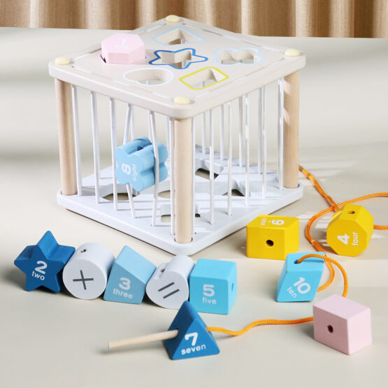 Jucarie educativa Cutie de sortare forme geometrice si snuruire cifre - HAM BEBE