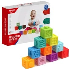 Set 12 Cuburi bebelusi – cuburi moi si senzoriale Huanger Textured Blocks - HAM BEBE