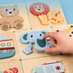 Set 4 puzzle cu piese mari si groase pentru copii Kabi Animale - HAM BEBE