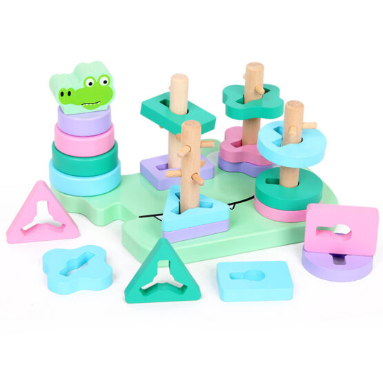 Sortator forme geometrice din lemn – 5 coloane Crocodil - HAM BEBE