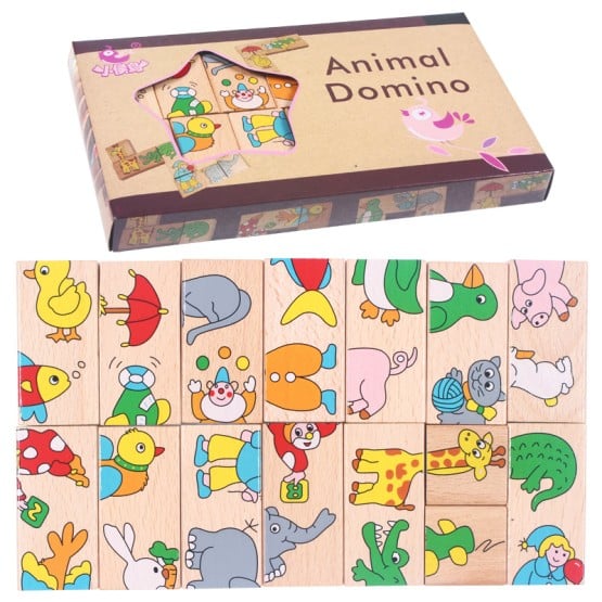 Joc Domino si Puzzle din lemn cu animale Animal Domino - HAM BEBE
