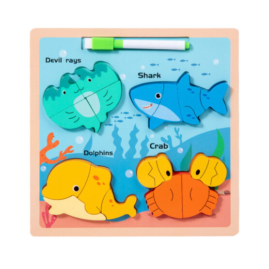 Puzzle din lemn cu piese groase si tablita desen cu marker Chunky - HAM BEBE
