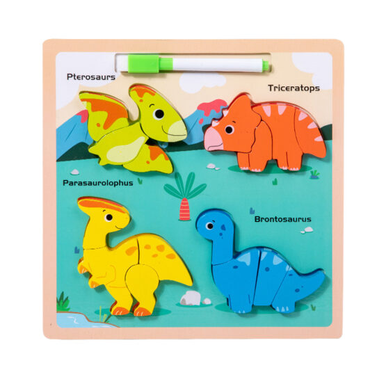 Puzzle din lemn cu piese groase si tablita desen cu marker Chunky - HAM BEBE
