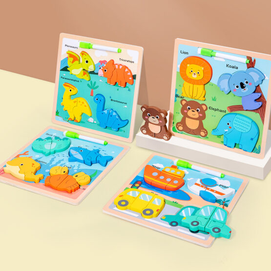 Puzzle din lemn cu piese groase si tablita desen cu marker Chunky - HAM BEBE