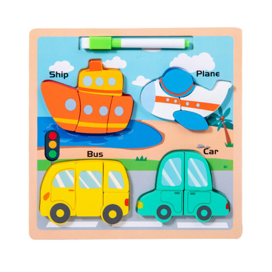 Puzzle din lemn cu piese groase si tablita desen cu marker Chunky - HAM BEBE