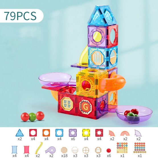 Set constructii magnetice cu circuit Magnetic Pipeline Tiles Onshine 79 piese - HAM BEBE
