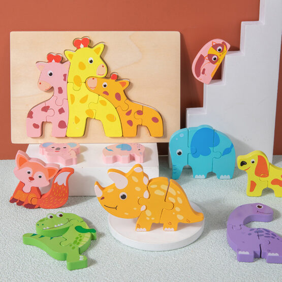 Puzzle chunky din lemn cu piese groase Mama si Puii - HAM BEBE