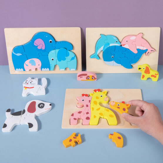 Puzzle chunky din lemn cu piese groase Mama si Puii - HAM BEBE