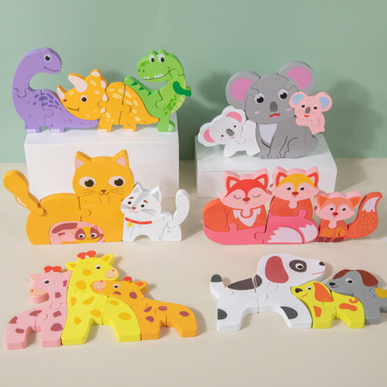 Puzzle chunky din lemn cu piese groase Mama si Puii - HAM BEBE