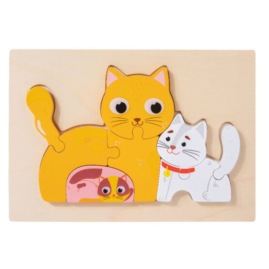 Puzzle chunky din lemn cu piese groase Mama si Puii - HAM BEBE