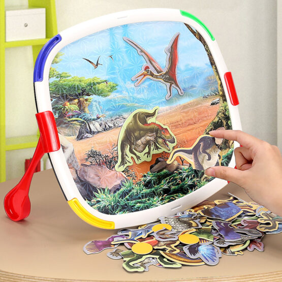Tablita magnetica reversibila pentru desen si puzzle cu peisaje Dinozauri - HAM BEBE