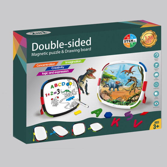 Tablita magnetica reversibila pentru desen si puzzle cu peisaje Dinozauri - HAM BEBE