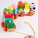 Trenulet din lemn cu cuburi geometrice Farm Animals (Copiază) - HAM BEBE