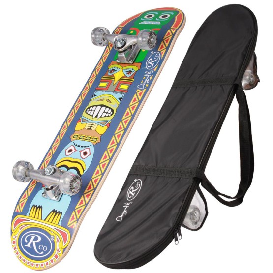 Skateboard din lemn cu roti din silicon si rulmenti Abec 5 Totem Party + Husa cadou - HAM BEBE