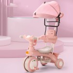 Tricicleta cu pedale, maner de impins si acoperis Baby Carriage cu lumini si melodii - HAM BEBE
