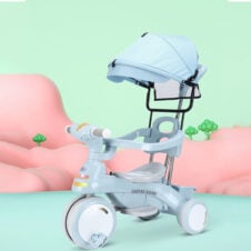 Tricicleta cu pedale, maner de impins si acoperis Baby Carriage cu lumini si melodii
