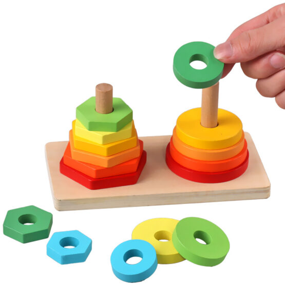 Turn rainbow set 2 piramide cu 8 inele curcubeu cerc si hexagon - HAM BEBE