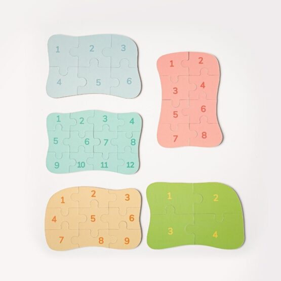 Cutiuta metalica cu 5 seturi puzzle cu piese mari din lemn Fun Puzzle Safari - HAM BEBE