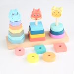 Joc stivuire forme din lemn 3 turnuri cu animale colorful anima3-Jucarii din Lemn si Montessori