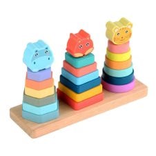 Joc stivuire forme din lemn 3 turnuri cu animale Colorful Animal