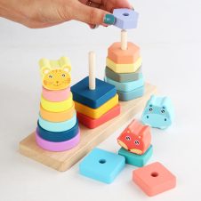 Joc stivuire forme din lemn 3 turnuri cu animale colorful animal 4-Jucarii din Lemn si Montessori