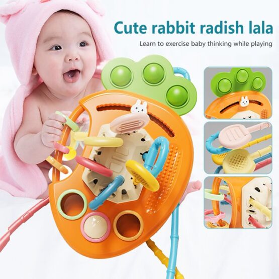 Jucarie senzoriala de tras si pop it pentru bebe morcov 2-Jucarii Senzoriale