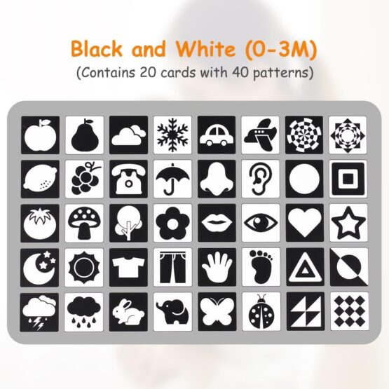 Set 20 carduri stimulare vizuala bebelusi 0 3 luni alb negru baby visual trigger card 3-Jucarii Senzoriale