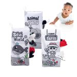Set 3 carti textile pentru bebelusi cu imagini alb-negru Sobebear