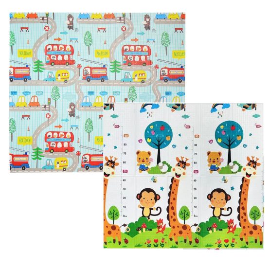 Covor de joaca Sosele cu autobuz si Girafe cu Maimutica 180x200 cm