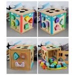 Cub educativ din lemn cu forme geometrice si joc snuruit shape matching 2-Jucarii din Lemn si Montessori