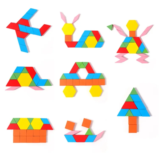 Joc tangram din lemn cu modele 60 piese 5-Jucarii din Lemn si Montessori
