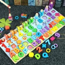 Joc lemn 4 in 1 logaritmic Litere Cifre Forme Pescuit magnetic Preschool Toy2