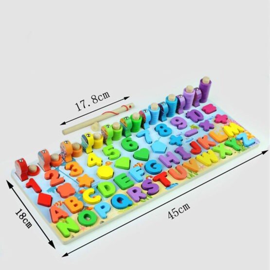 Joc lemn 4 in 1 logaritmic litere cifre forme pescuit magnetic preschool toy7-Jucarii din Lemn si Montessori