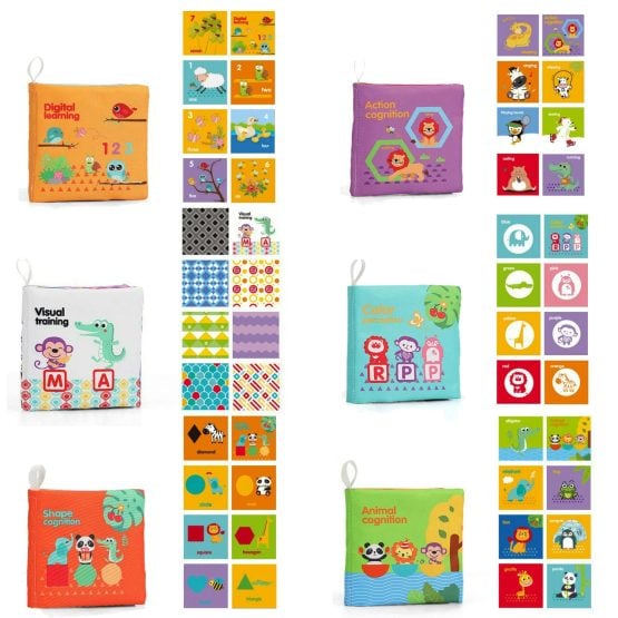 Set 6 carti textile bebe cu animale litere cifre forme 3-Jucarii Baie