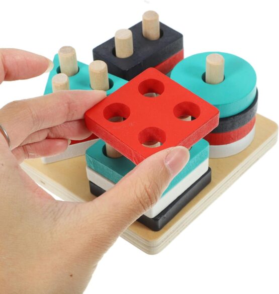 Sortator forme geometrice cu 4 coloane contrast 2-Jucarii din Lemn si Montessori