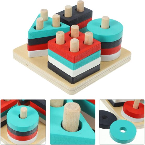 Sortator forme geometrice cu 4 coloane contrast 3-Jucarii din Lemn si Montessori