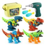 Set 4 dinozauri de asamblat joc stem cu bormasina electrica de jucarie 4-Jucarii Interactive