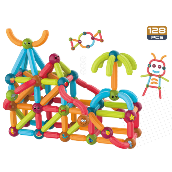 Set constructii magnetice magnetic sticks 128 piese cu animale stem 8 11-Cuburi constructie