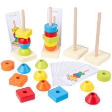 Joc logic din lemn cu sabloane coloane montessori 4-Jucarii din Lemn si Montessori